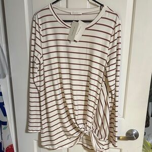 Universal Thread Cream and Brown Striped Long Sleeve Top